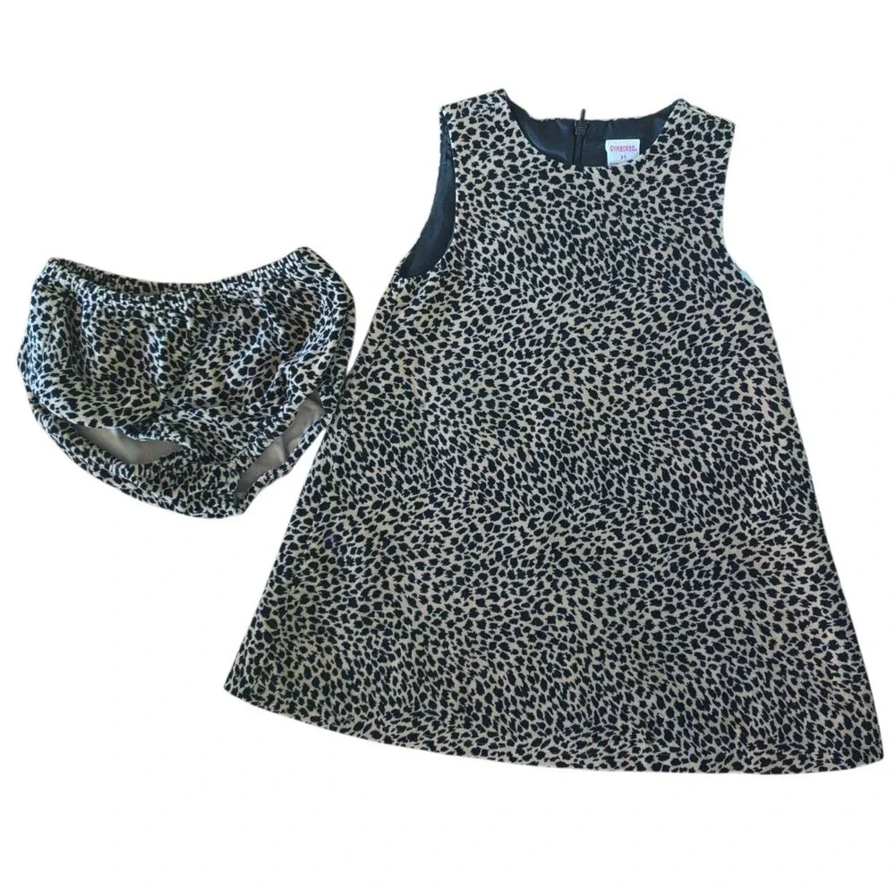 Vintage Y2K Gymboree Dress Size 2T Velvet Cheetah Print Gold Black New With Tags